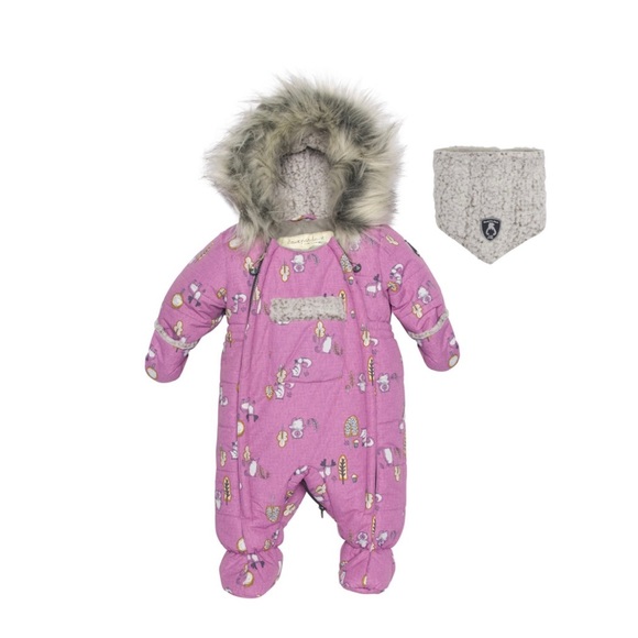 DEUX PAR DEUX INFANT SNOW SUIT WITH MATCHING BIB/SCARF (DESIGNED FOR CAR SEAT) - Picture 1 of 4